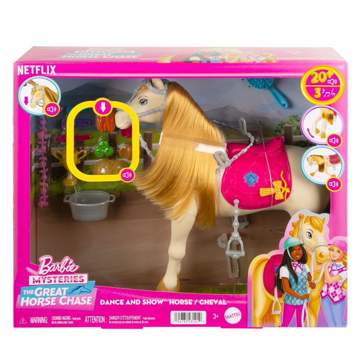 Barbie Mysteries: Das geheimnisvolle Pferdeabenteuer“ interaktives Spielzeugpferd mit Geräuschen, Musik und Zubehör